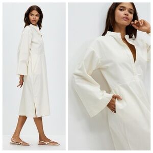 Bondi Born Estel Midi Dress (Sz M) Organic Cotton & Silk Kimono Sleeve Coconut